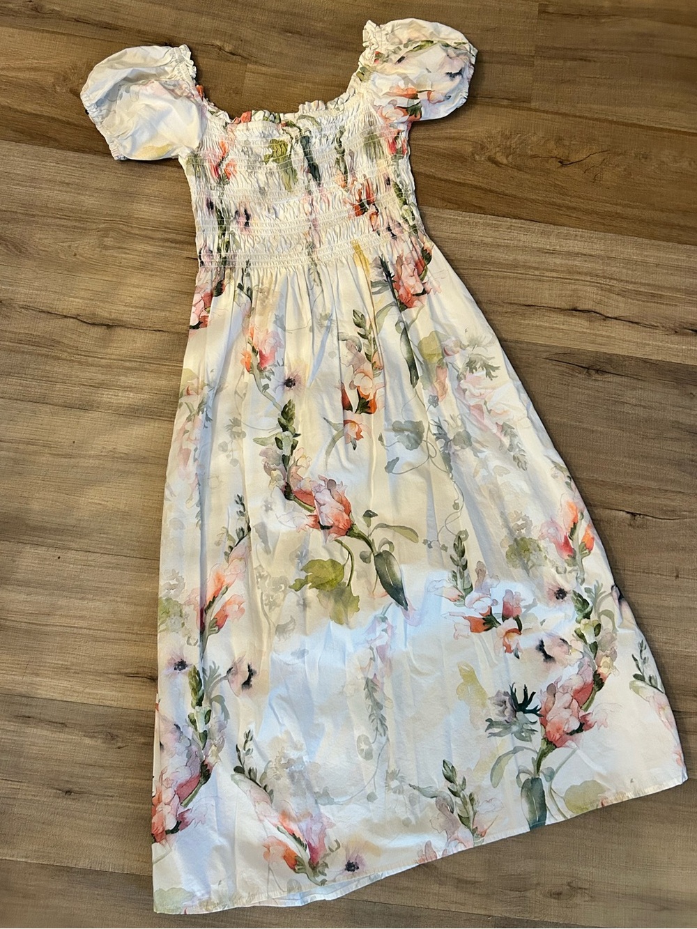 H&M White Floral Midi Dress